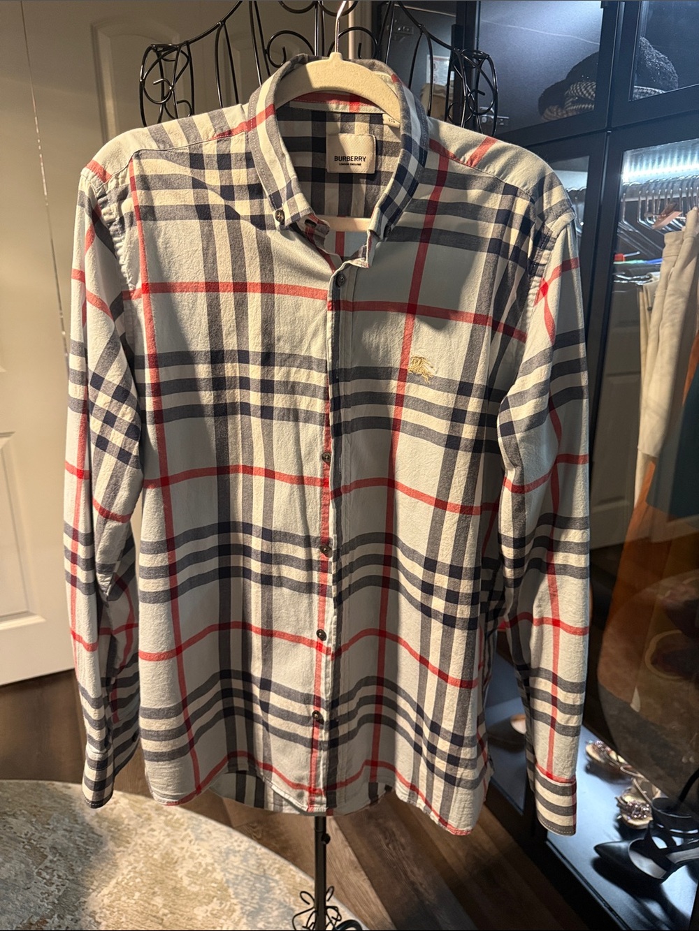 Burberry London England check button down shirt